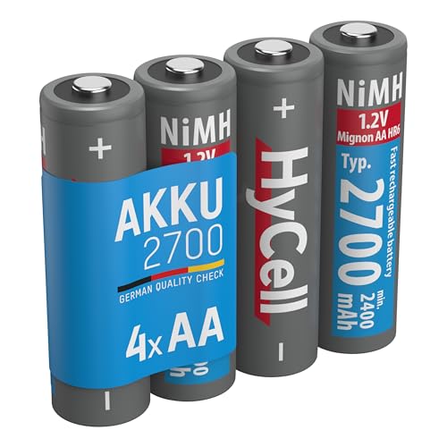 HyCell wiederaufladbar Akku Batterie Mignon AA 2700mAh NiMH ohne Memory-Effekt 4er Pack Photo Fotoakku Digitalkamera Spielzeug-Akku von Ansmann