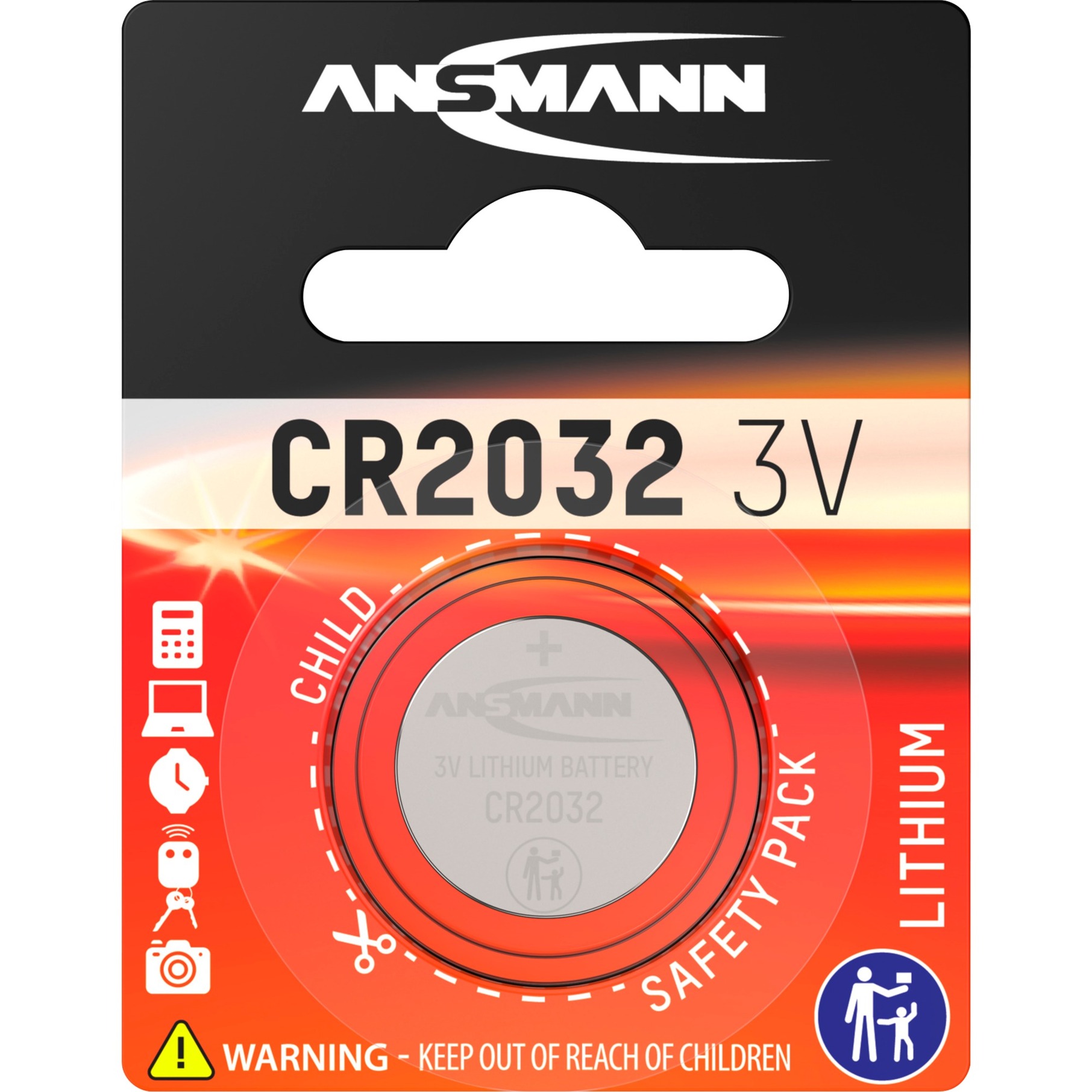 Lithium Knopfzelle CR-2032, Batterie Lithium Knopfzelle CR-2032, Batterie von Ansmann