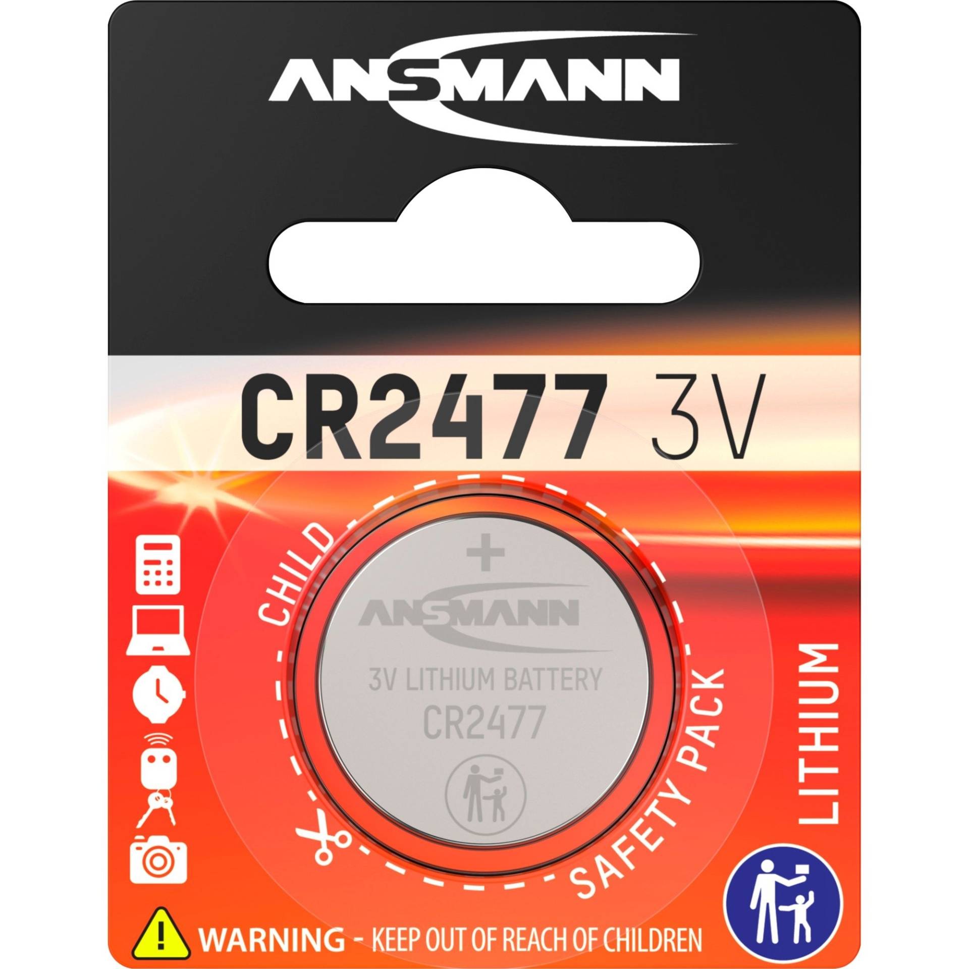 Lithium Knopfzelle CR2477, Batterie von Ansmann