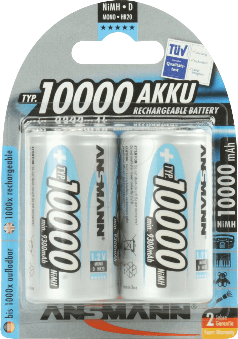 NH 2X10000 ANS - NiMh Akku, D (Mono), 10000 mAh, 2er-Pack von Ansmann