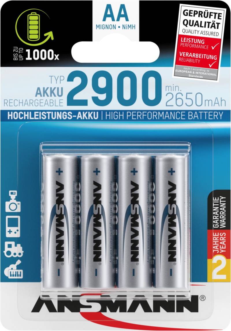 NiMH Akku Mignon AA Typ 2900 4er Blister von Ansmann
