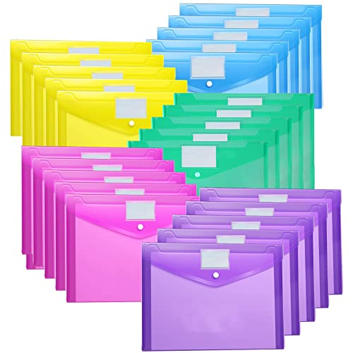 Ansook Dokumententaschen A4, 25 Stück PP-Umschlag mit Druckknopf und Etikette, Klarsichthülle a4 Dokumentenmappe Sichttaschen Brieftaschen Tasche für Dokument Organisieren,5 Farben von Ansook