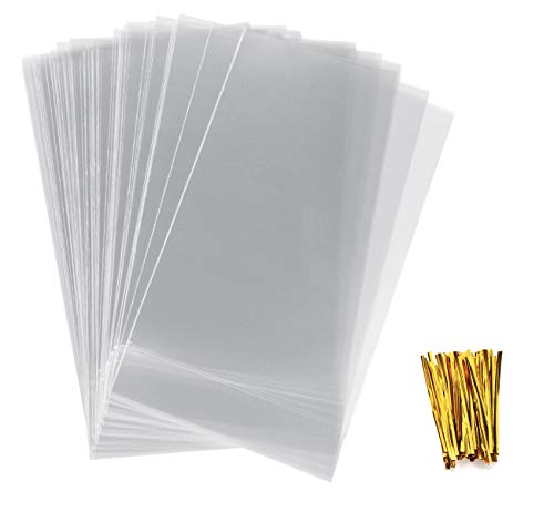 Anstore 100 Bodenbeutel, 180 x 300 mm 0PP Beutel Keksbeutel Kekstüten Gebäckbeutel Klarsichtbeutel Folienbeutel Zellophanbeutel Zellophantüten mit 100 Metallischen Bindebaender von Anstore