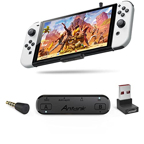 Antank Bluetooth Audio Sender unterstützt aptX-HD aptX Low Latency AAC SBC kompatibel mit Nintendo Switch/Lite/OLED/ PS4/ PS5/ PC Dual Streaming Bluetooth Adapter mit In-Game Sprachmikrofon von Antank