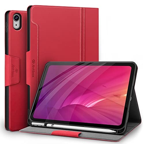 Antbox Hülle für iPad 10 Generation 2022 10,9 Zoll mit Stifthalter Apple Pencil Halter Auto Schlaf/Wach Funktion PU Ledertasche Schutzhülle(Rot) von Antbox
