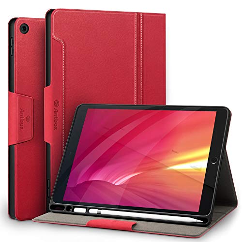 Antbox Hülle für iPad 10.2 (9. /8. /7. Generation) mit Stifthalter Auto Schlaf/Wach Funktion PU Ledertasche Schutzhülle Smart Cover für iPad 10,2" 2021/2020/2019(Rot) von Antbox