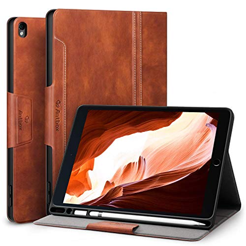 Antbox Hülle für iPad Air 3 2019 10.5 Zoll/iPad Pro 10.5 2017 mit Pencil Halter Auto Schlaf/Wach Funktion PU Ledertasche Schutzhülle Smart Cover für iPad 10.5 2019/2017 (Braun) von Antbox