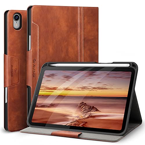 Antbox Hülle für iPad Mini 7 (A17 Pro) 2024 / iPad Mini 6. Gen 2021 8.3 Zoll mit Stifthalter Pencil Halter Auto Schlaf/Wach Funktion PU Ledertasche Schutzhülle Smart Cover mit Stand Funktion (Braun) von Antbox
