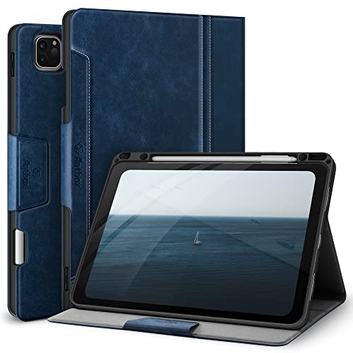 Antbox Hülle für iPad Pro 12.9 Zoll 2022/2021/2020/2018 (6./5./4./3. Generation) mit Stifthalter Auto Schlaf/Wach Funktion PU Leder Schutzhülle (Blau) von Antbox