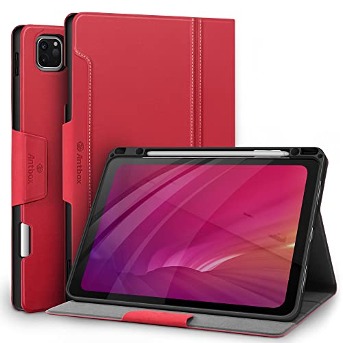 Antbox Hülle für iPad Pro 12.9 Zoll 2022/2021/2020/2018 (6./5./4./3. Generation) mit Stifthalter Auto Schlaf/Wach Funktion PU Leder Schutzhülle (Rot) von Antbox