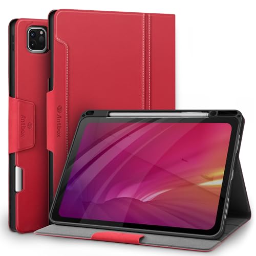 Antbox Hülle für iPad Pro 12.9 Zoll 2022/2021/2020/2018 (6./5./4./3. Generation) mit Stifthalter Auto Schlaf/Wach Funktion PU Leder Schutzhülle (Rot) von Antbox