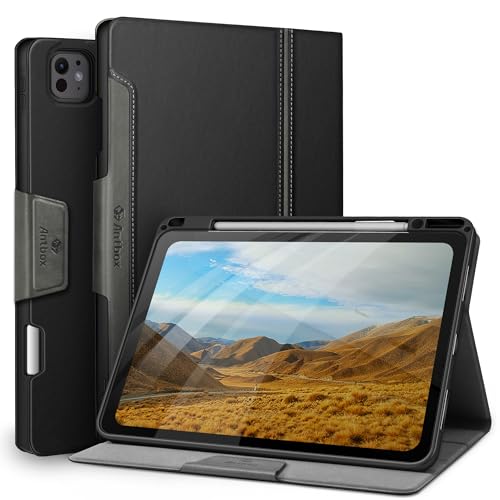 Antbox Hülle für iPad Pro 13 Zoll Hülle M4 2024 mit Stifthalter Pencil Halter Auto Schlaf/Wach Funktion PU Ledertasche Schutzhülle (Schwarz) von Antbox