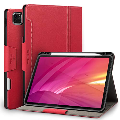 Antbox Leder Hülle für iPad Pro 11 2022/2021/2020/2018 (4./3./2./1. Generation) mit stifthalter Auto Schlaf/Wach Funktion PU Ledertasche Schutzhülle(Rot) von Antbox