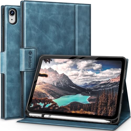 Antbox PU Leder Hülle für iPad 10. Generation 10,9 Zoll 2022 mit stifthalter Apple Pencil Halter Auto Schlaf/Wach Funktion Smart Schutzhülle (Blau) von Antbox