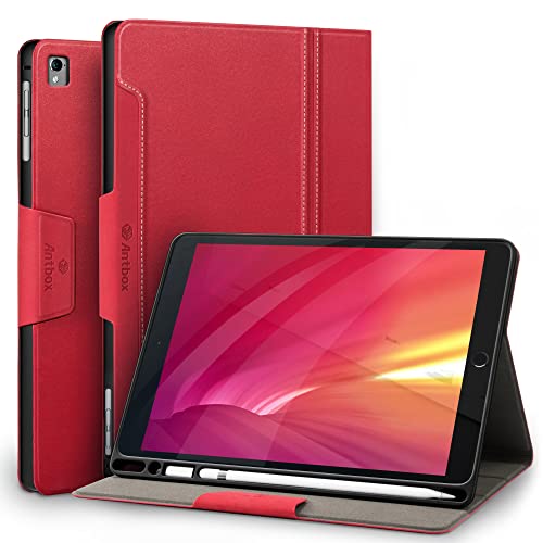Antbox iPad 9.7 Zoll 2018/2017 Hülle mit Stifthalter Auto Schlaf/Wach Funktion PU Ledertasche Schutzhülle Smart Case(Rot) von Antbox