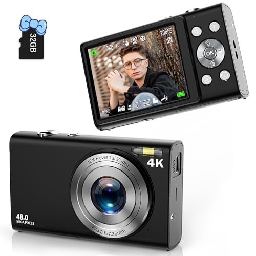 Digitalkamera, FHD 4 K Autofokus Vlogging Kamera, 48 MP, 16 x Digitalzoom, Digitalkamera, mit 32 GB Memory Card Youtube, tragbar, kompakt, klein, Kamera für Jugendliche, Erwachsene, Beginner Kinder von Anteam