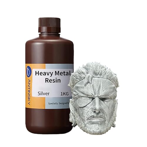 Antinsky Heavy Metal Resin 3D-Drucker UV-härtendes Harz 405 nm Photopolymer für LCD/DLP Hohe Präzision Geringe Schrumpfung Schnelle Aushärtung Episches Gefühl Einzigartiges Metallic-Silber 1kg von Antinsky