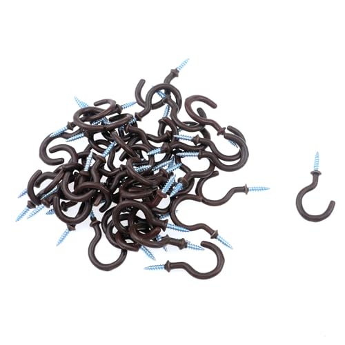 Antrader 50 Stück braune Vinyl-beschichtete Deckenhaken zum Einschrauben, vernickelte Metall-Tassenhaken, 3,2 cm lang Antrader 50 Stück braune Vinyl-beschichtete Deckenhaken zum Einschrauben, vernickelte Metall-Tassenhaken, 3,2 cm lang von Antrader