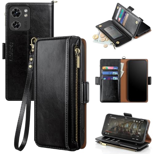 Antsturdy Kompatibel mit Motorola Edge 2023 Brieftaschen-Schutzhülle mit Kartenhalter, für Damen und Herren, PU-Leder, RFID-blockierend, Ständer, Handschlaufe, Reißverschluss, Kreditkartenfächer von Antsturdy