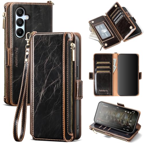 Antsturdy Kompatibel mit Samsung Galaxy S25 Brieftaschen-Schutzhülle mit Kartenhalter, PU-Leder, Klapp-Schutzhülle, RFID-blockierende Handschlaufe, Kreditkartenfächer, Ständer, für Herren und Damen von Antsturdy