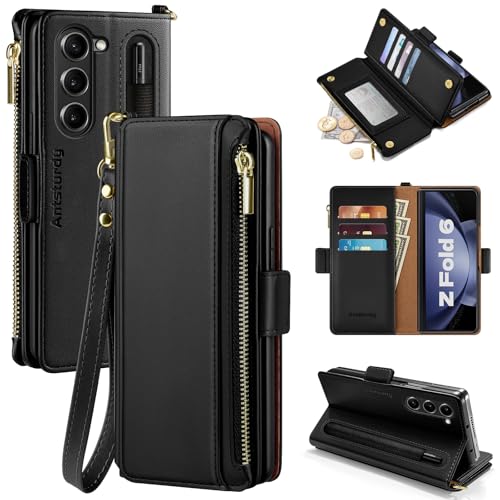 Antsturdy Kompatibel mit Samsung Galaxy Z Fold 6, Brieftasche, Damen, mit S-Stifthalter, Handyhülle mit Kartenhalter, Riemen, PU-Leder, RFID-blockierend, Flip-Schutzhülle, Kreditkartenfächer, Herren, von Antsturdy