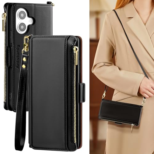 Antsturdy Kompatibel mit iPhone 16e, Brieftaschen-Schutzhülle für Damen, RFID-Blockierung, Crossbody-Handyhülle, PU-Leder, Reißverschluss, Handschlaufe, Klappdeckel, Kreditkartenfach, Schwarz Antsturdy Kompatibel mit iPhone 16e, Brieftaschen-Schutzhülle für Damen, RFID-Blockierung, Crossbody-Handyhülle, PU-Leder, Reißverschluss, Handschlaufe, Klappdeckel, Kreditkartenfach, Schwarz von Antsturdy