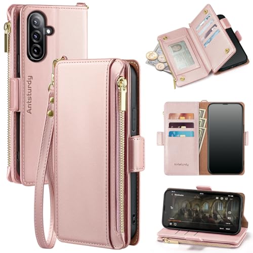 Antsturdy Schutzhülle für Samsung Galaxy A26, Brieftasche, mit Kartenhalter, RFID-blockierend, PU-Leder, stoßfest, Handschlaufe, Reißverschluss, Kreditkartenfächer, Roségold Antsturdy Schutzhülle für Samsung Galaxy A26, Brieftasche, mit Kartenhalter, RFID-blockierend, PU-Leder, stoßfest, Handschlaufe, Reißverschluss, Kreditkartenfächer, Roségold von Antsturdy