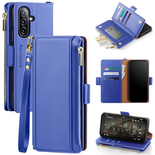 Antsturdy Schutzhülle für Samsung Galaxy A26, Brieftasche, mit Kartenhalter, RFID-blockierend, PU-Leder, stoßfest, Handschlaufe, Reißverschluss, Kreditkartenfächer, Violett / Blau Antsturdy Schutzhülle für Samsung Galaxy A26, Brieftasche, mit Kartenhalter, RFID-blockierend, PU-Leder, stoßfest, Handschlaufe, Reißverschluss, Kreditkartenfächer, Violett / Blau von Antsturdy