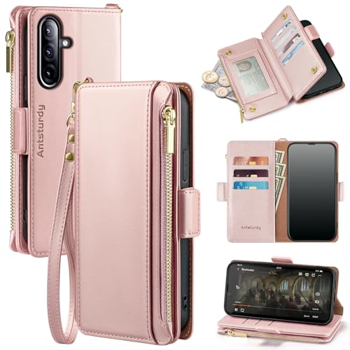 Antsturdy Schutzhülle für Samsung Galaxy A36, Brieftasche, mit Kartenhalter, RFID-blockierend, PU-Leder, stoßfest, Handschlaufe, Reißverschluss, Kreditkartenfächer, Roségold Antsturdy Schutzhülle für Samsung Galaxy A36, Brieftasche, mit Kartenhalter, RFID-blockierend, PU-Leder, stoßfest, Handschlaufe, Reißverschluss, Kreditkartenfächer, Roségold von Antsturdy