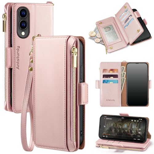 Antsturdy Schutzhülle für Samsung Galaxy S25 Edge, mit Kartenhalter, PU-Leder, Klapp-Schutzhülle, RFID-blockierend, Handschlaufe, Kreditkartenfächer, Ständer, für Herren und Damen, Roségold Antsturdy Schutzhülle für Samsung Galaxy S25 Edge, mit Kartenhalter, PU-Leder, Klapp-Schutzhülle, RFID-blockierend, Handschlaufe, Kreditkartenfächer, Ständer, für Herren und Damen, Roségold von Antsturdy