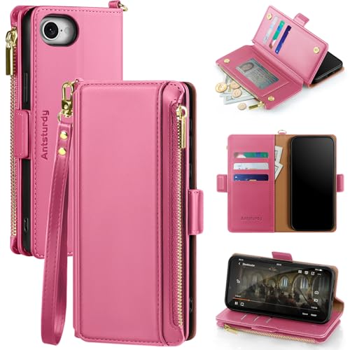 Antsturdy Schutzhülle für iPhone 16e, RFID-blockierend, PU-Leder, für Damen und Herren, mit Ständer, Handschlaufe, Reißverschluss, Kreditkartenfächer, Hot Pink Antsturdy Schutzhülle für iPhone 16e, RFID-blockierend, PU-Leder, für Damen und Herren, mit Ständer, Handschlaufe, Reißverschluss, Kreditkartenfächer, Hot Pink von Antsturdy
