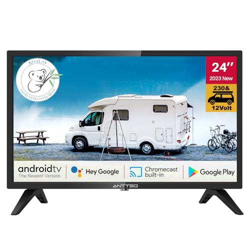Antteq AG24N1C Fernseher 24 Zoll (61cm) Smart TV mit 12 Volt KFZ-Adapter, DAZN,Bluetooth-Sprachfernbedienung,Prime Video, Wi-Fi, Triple Tuner, 230V/12V von Antteq