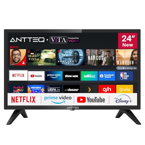 Antteq AV24H3 Fernseher 24 Zoll (60 cm) Smart TV mit Netflix, Prime Video, Rakuten TV, DAZN, Disney+, YouTube, UVM, WiFi, Triple-Tuner DVB-T2 / S2 / C von Antteq