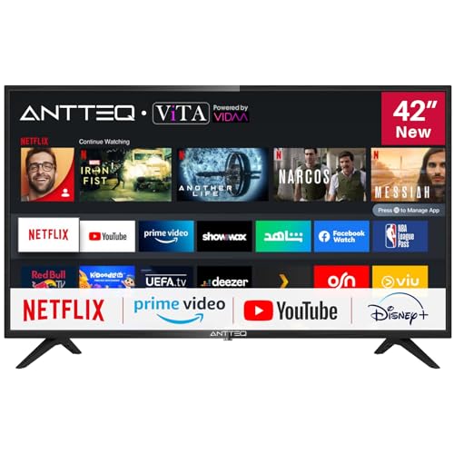 Antteq AV42F3 Fernseher 42 Zoll (106 cm) Smart TV mit Netflix, Prime Video, Rakuten TV, DAZN, YouTube, UVM, WiFi, Triple-Tuner DVB-T2 / S2 / C von Antteq