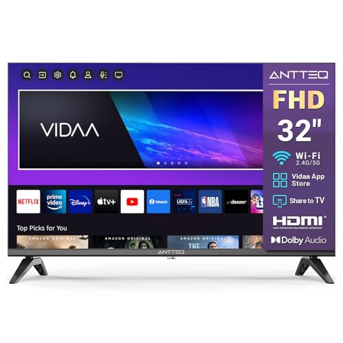 Antteq L32-AVF3N1 Fernseher 32 Zoll (81 cm) Smart TV,FHD,Triple Tuner(DVB-T2/S2/C),App Store,Netflix,Prime Video,DAZN,UVM,WiFi,Hotelmodus,2024 von Antteq
