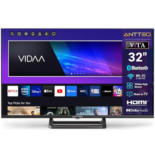 Antteq V32-AH3Q1L-BT 32 Zoll Smart TV(Fernseher 81 cm),Voice Remote Control,HD,Triple Tuner(DVB-T2/S2/C),App Store,DAZN,UVM,WiFi,Hotelmodus,2024 von Antteq