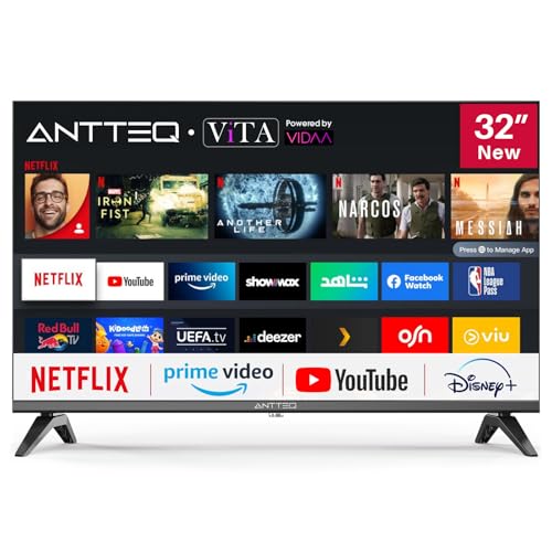 Antteq V32-AH3Q1L HD Smart TV 32 Zoll (Fernseher 81 cm), Triple Tuner(DVB-T2/S2/C),App Store,Netflix,Prime Video,DAZN,UVM,WiFi,Hotelmodus,2024 von Antteq