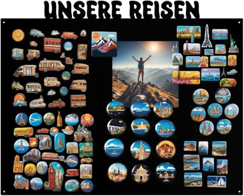 Anwicar Magnettafel Unsere Reisen - Horizontal 55x80 cm magnetische Pinnwand aus Stahl -ideal für Reise-Magnete und Erinnerungen-beschreibbare Magnettafel mit Kreidemarkern -inkl.Montageset - Schwarz von Anwicar