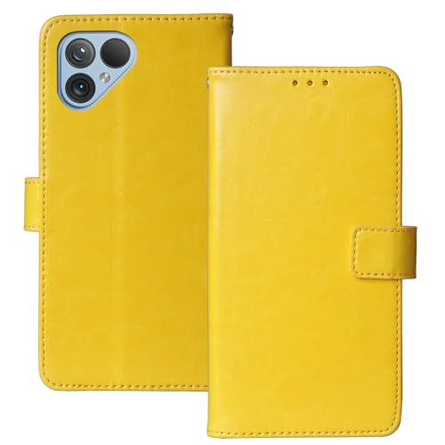 Anybird Flip Leder Tasche Hülle TPU Silikon Für Fairphone 5 6.46" Lederhülle Handyhülle Schutzhülle Klapphülle Handytasche Handy Etui Brieftasche Cover Case Abdeckung (Gelb) von Anybird