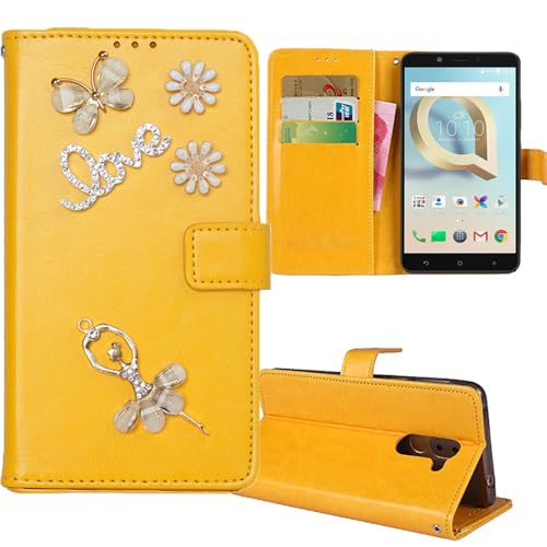 Anybird Premium Flip Leder Tasche Hülle Ballet 3D Diamond Bling TPU Silikon Case Für IMO Q5 5.5" Lederhülle Handyhülle Handy Tasche Schutz Cover Etui Yellow von Anybird