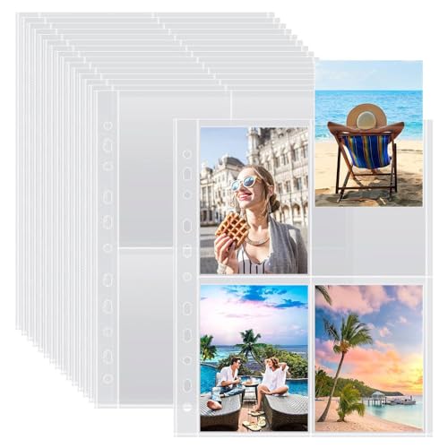 100 Stück fotohüllen din a4 postkarten,Transparent Postkartenhüllen,800 Doppelseitig Fotohüllen 4 Taschen Foto Seitenschutz,Klarsichthüllen a4 Fotohüllen für Zum Fotos Postkarten aufbewahrung von Anyingkai