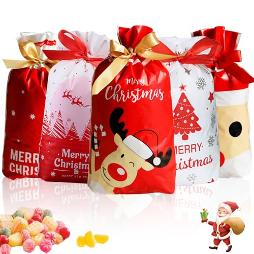 Anyingkai 50 Stücke Wiederverwendbar Weihnachten Geschenkbeutel mit Kordelzug Weihnachtstüten süßigkeiten Weihnachtsgeschenkbeutel Geschenktüten Weihnachten Umweltschutzmaterial von Anyingkai