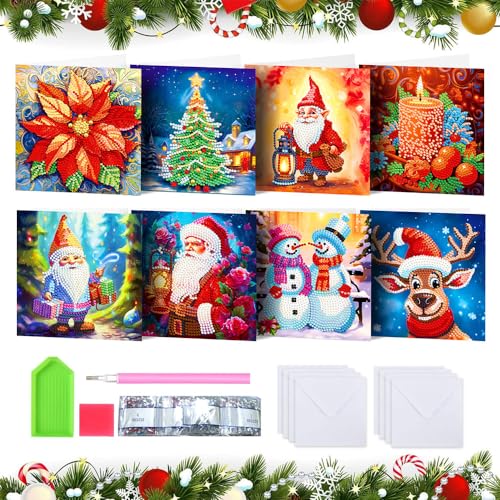 Anyingkai 8 Stücke 5D Diamant Painting Weihnachtskarten,Diamant Painting Grußkarten,5D Diamant Painting Weihnachten Karten,Diamond Painting Greeting Cards,Diamond painting karten weihnachten von Anyingkai