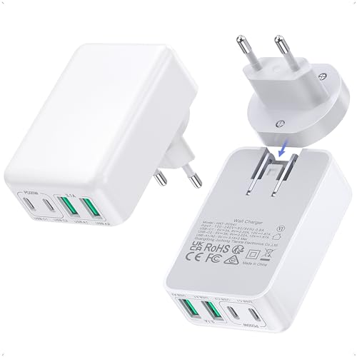 USB C Ladegerät, 4-Port USB-C mit USB-A Netzteil für iPhone 15 14 13 12 11 Pro Max, Samsung, Abnehmbarer Stecker 40W USB Schnellladegerät Handy Ladestecker Fast Charger USB C von Anykon