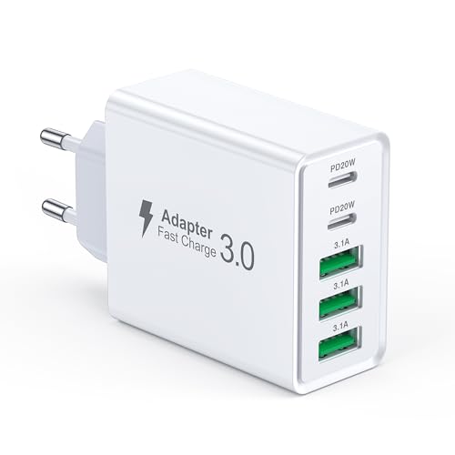 USB C Ladegerät, 5-Port Schnellladegerät USB 50W Ladestecker für Handys, Ladestecker USB c Charger kompatibel iPhone 16 Pro Max/15 Pro Max/14 Pro Max, Samsun.g/Google/Tablet netzteile von Anykon