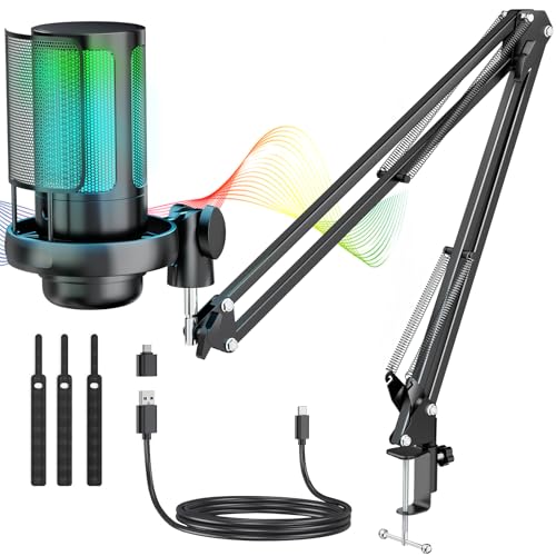 Anykuu Kondensator Microphone Kit Professional, 192kHZ/24 USB Gaming Mikrofon PC Streaming Podcast USB Mikrofon Popschutz, für Gaming/Studio/Youtuber Karaoke/Podcasting von Anykuu