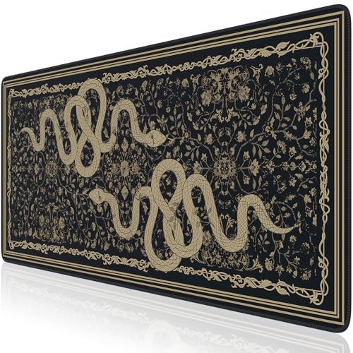 Anyshock Große Schreibtischunterlage, Schreibtischunterlage für Desktop, Computer-Gaming-Mauspads, genähte Kanten, weiche Matte für Schreibtisch, Büro, Zuhause, 80 x 40 cm (Schwarz-Goldschlange) von Anyshock