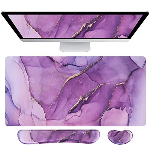 Anyshock Mauspad Handgelenkstütze, Schreibtischmatte, Tastatur Handgelenkauflage, Memory Foam für Zuhause, Büro (Lila Marmor) von Anyshock