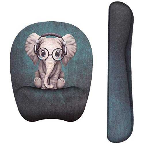 Anyshock Tastatur-Handgelenkauflage-Set und ergonomisches Mauspad mit Handgelenkstütze, leicht, Handgelenkpolster für einfaches Tippen und Schmerzlinderung (niedlicher Musik-Elefant) von Anyshock