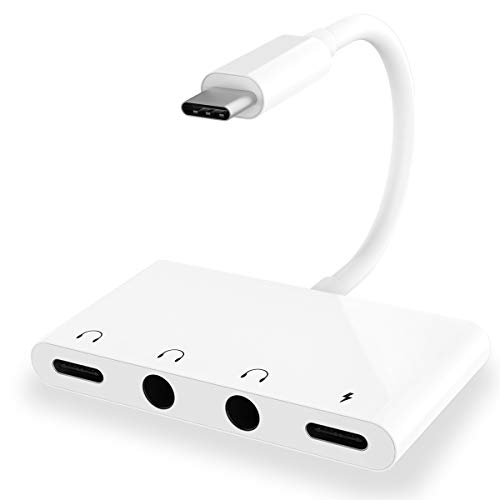 USB C auf 3,5 mm Kopfhöreradapter, 4 in 1 USB C auf Dual 3,5 mm Kopfhörer + USB C Audio + Typ C Ladeanschluss Kompatibel Samsung S20, Note 10, Pad Pro, Pixel 4... von Anytrox